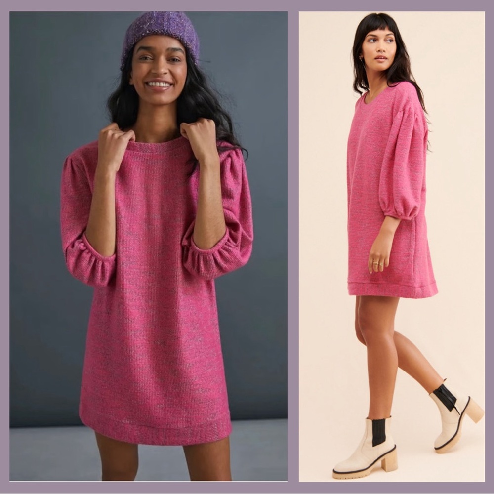 Anthropologie Saturday Sunday Lyla Cozy Fuchsia Mini Tunic Dress, NWT, Medium